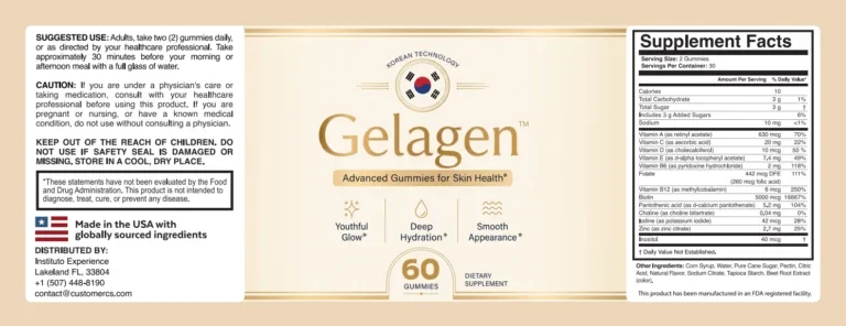 Photograph of the Gelagen Supplement Facts panel