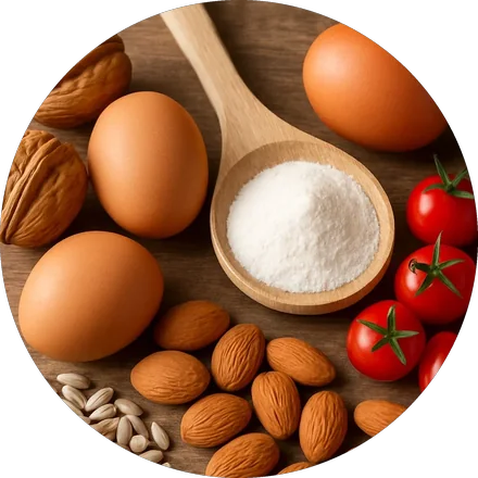 Eggs, walnuts, almonds and sunflower seeds, natural food sources of biotin
